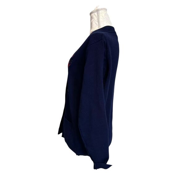 Vintage Pitlochry Navy Blue Cardigan Sweater Women Sz Medium Floral Embroidered - Picture 10 of 16